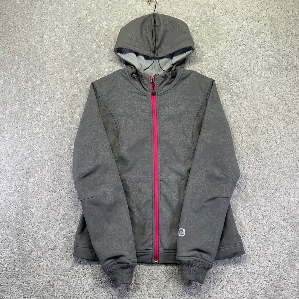 Eddie Bauer 365 Softshell Jacket Womens Small Gray Paisley Hooded Fleece Lined